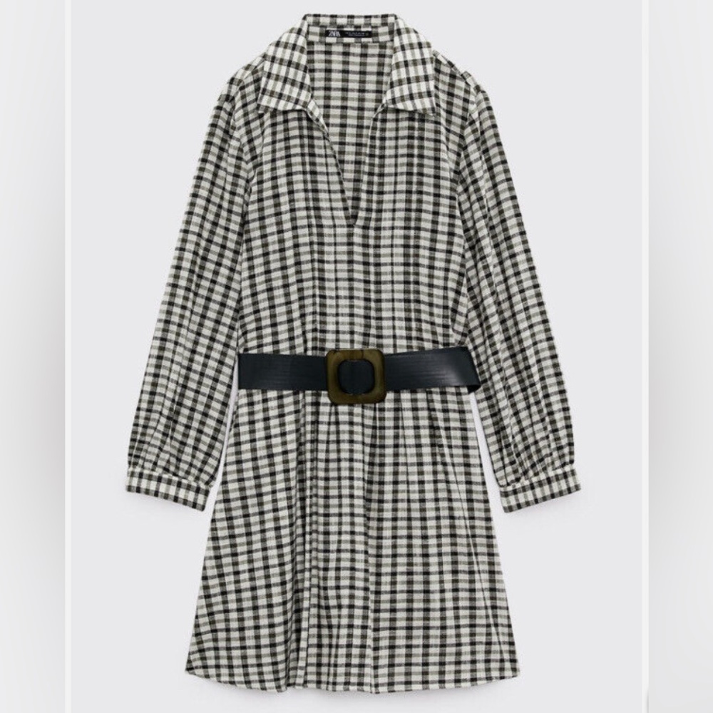 Zara Belted Plaid Dress